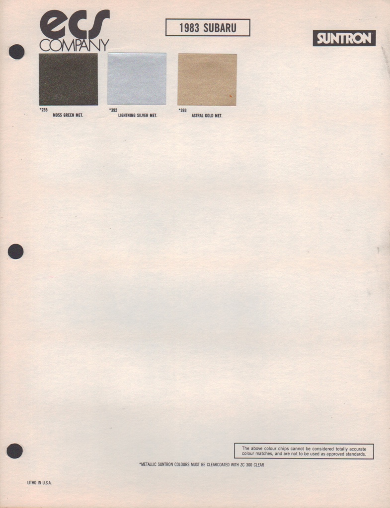 1983 Subaru Paint Charts ECS